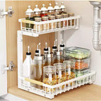 Organizzatori sottopiano a 2 livelli con cassetto scorrevole estraibile, in metallo per cucina, bagno, dispensa e ripostiglio, antiruggine