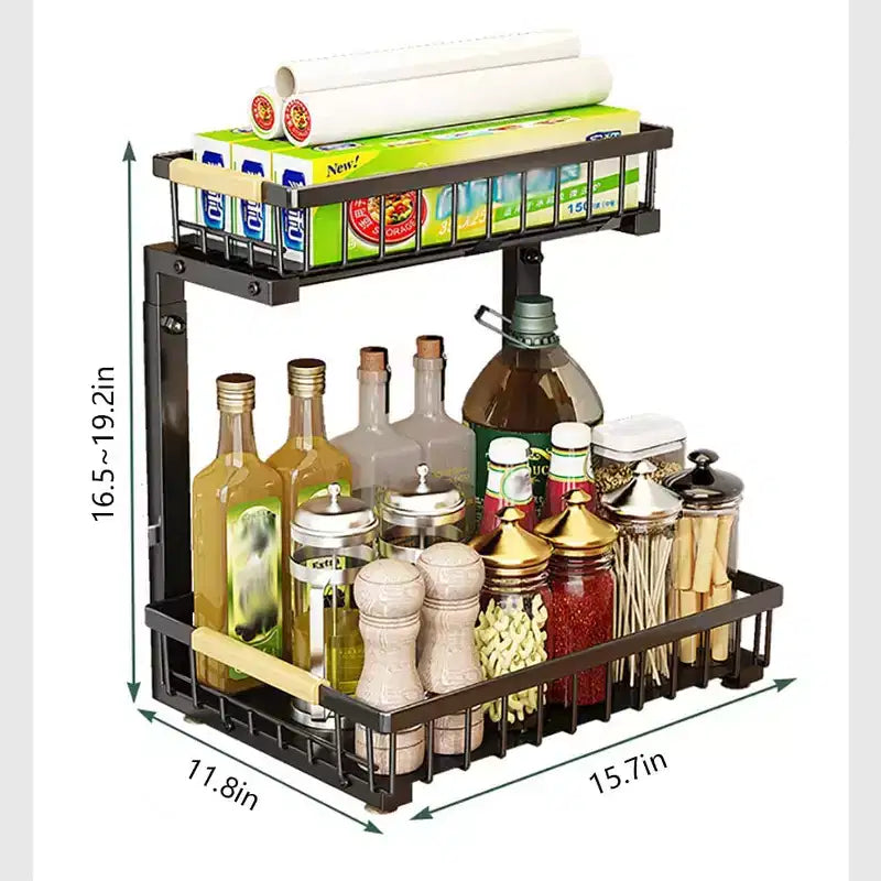 Organizzatori sottopiano a 2 livelli con cassetto scorrevole estraibile, in metallo per cucina, bagno, dispensa e ripostiglio, antiruggine