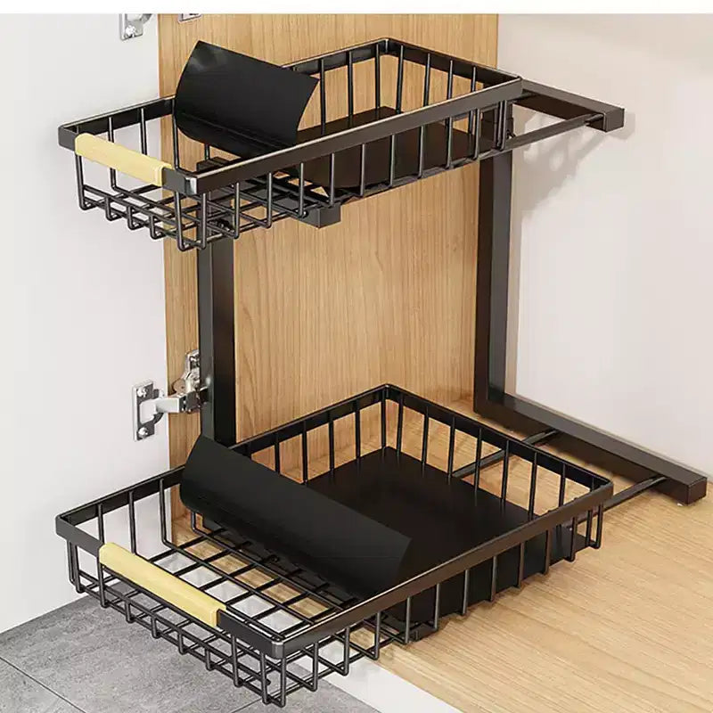 Organizzatori sottopiano a 2 livelli con cassetto scorrevole estraibile, in metallo per cucina, bagno, dispensa e ripostiglio, antiruggine