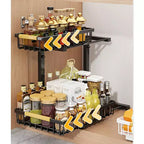 Organizzatori sottopiano a 2 livelli con cassetto scorrevole estraibile, in metallo per cucina, bagno, dispensa e ripostiglio, antiruggine