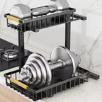 Organizzatori sottopiano a 2 livelli con cassetto scorrevole estraibile, in metallo per cucina, bagno, dispensa e ripostiglio, antiruggine