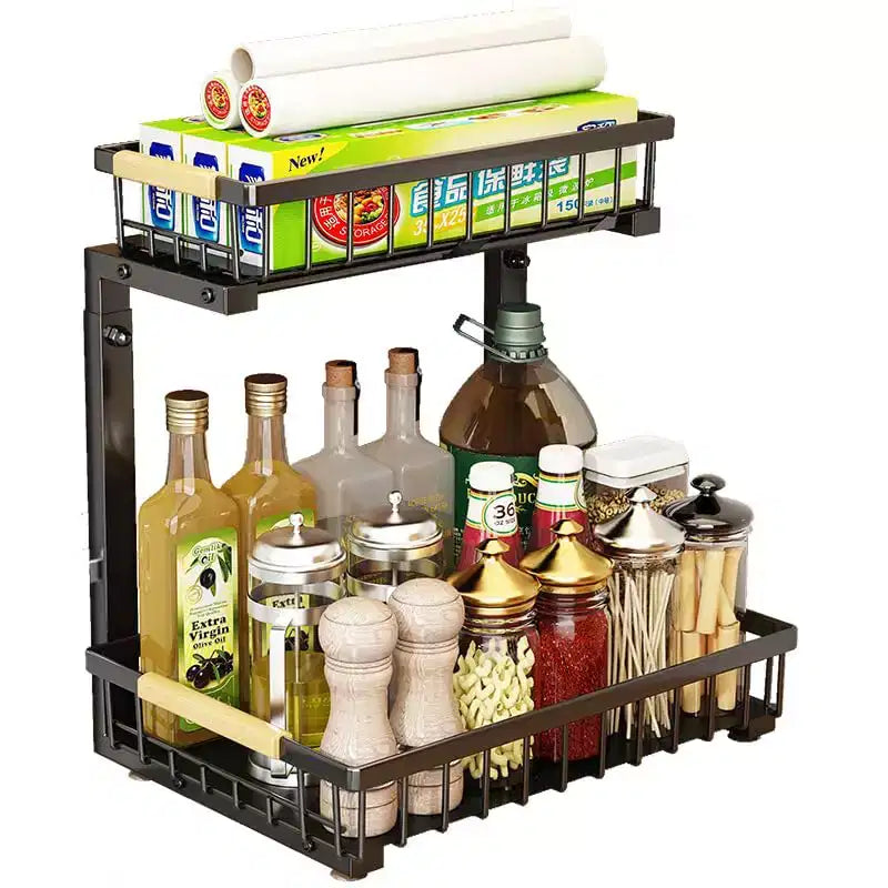 2-Tier Under Sink Organizers Sliding Pull-Out Cabinet Storage Shelf, Metal Drawer for Kitchen, Bathroom Pantry Closet Organization Rack Rust-Resistant