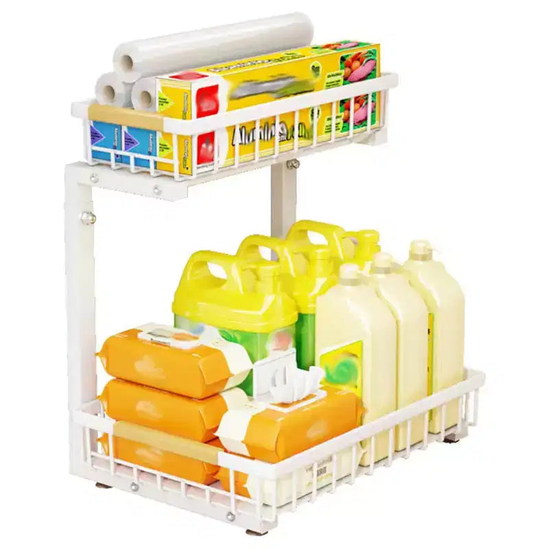 Rangements sous évier à 2 niveaux, étagère coulissante à tirer, tiroir métallique pour l'organisation de la cuisine, de la salle de bain, du garde-manger, résistant à la rouille.