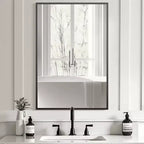 MAYEERTY 35.83x24.02x0.59in Aluminum Thin Edge Right Angle Rectangle Black Hanging Mirror Double Sided