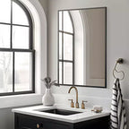 MAYEERTY 35.83x24.02x0.59in Specchio da parete rettangolare nero a filo in alluminio con bordo sottile, reversibile