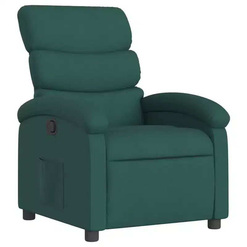 vidaXL Dark Green Fabric Recliner Chair-Adjustable Lounge Seating for Elderly, Thick Padding, Side Pocket, Wood & Metal Frame, Manual Recline