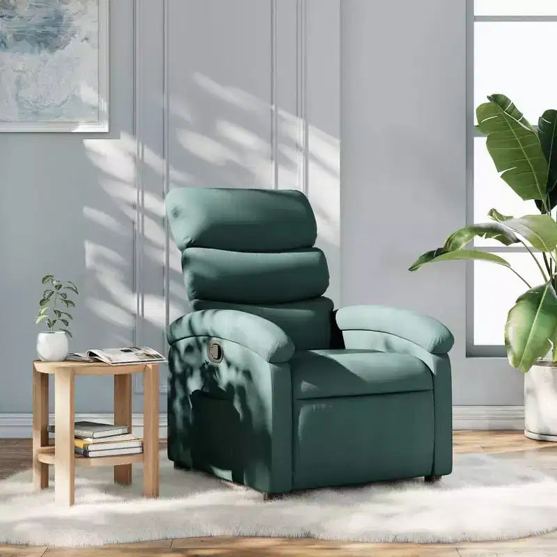 vidaXL Fauteuil inclinable en tissu vert foncé-Siège de salon réglable pour personnes âgées, rembourrage épais, poches latérales, cadre en bois et métal, inclinaison manuelle