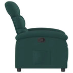 vidaXL Fauteuil inclinable en tissu vert foncé-Siège de salon réglable pour personnes âgées, rembourrage épais, poches latérales, cadre en bois et métal, inclinaison manuelle