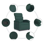 vidaXL Fauteuil inclinable en tissu vert foncé-Siège de salon réglable pour personnes âgées, rembourrage épais, poches latérales, cadre en bois et métal, inclinaison manuelle