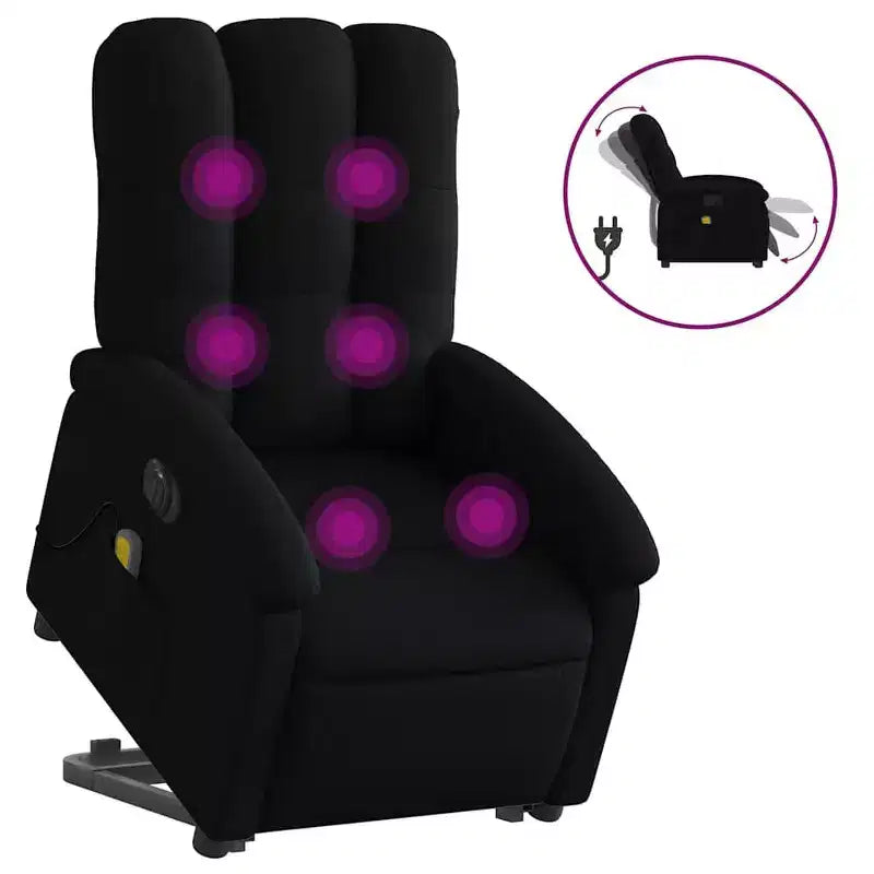 vidaXL Electric Stand up Massage Recliner - Black Fabric Power Lift Armchair with Vibration, Adjustable Footrest/Backrest