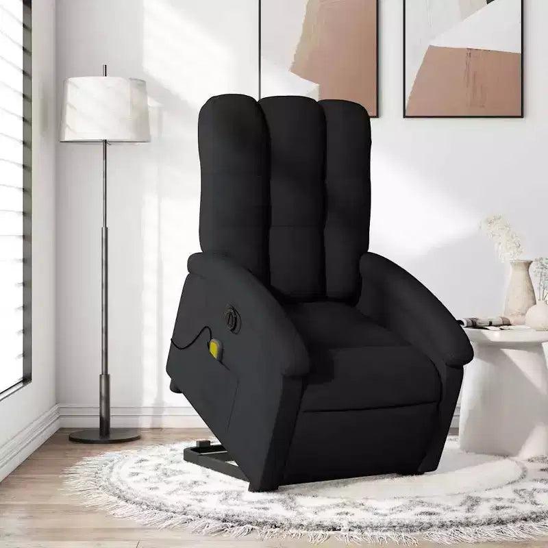 vidaXL Fauteuil inclinable de massage électrique - Fauteuil releveur en tissu noir avec vibration, repose-pieds/dossier réglables
