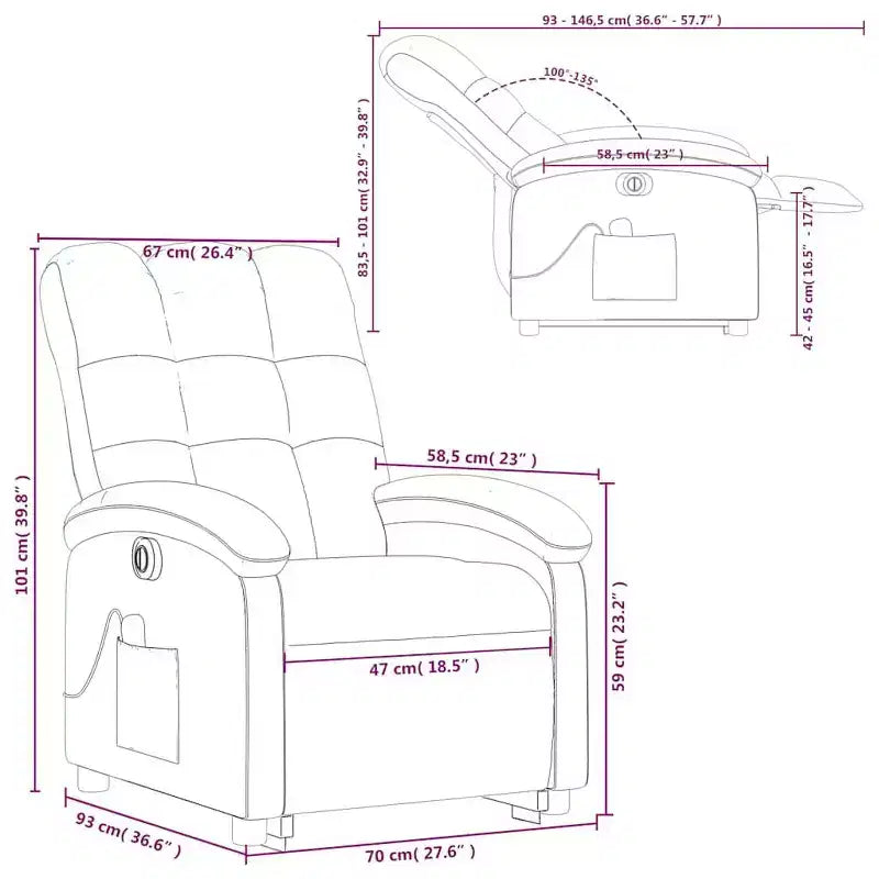 vidaXL Fauteuil inclinable de massage électrique - Fauteuil releveur en tissu noir avec vibration, repose-pieds/dossier réglables