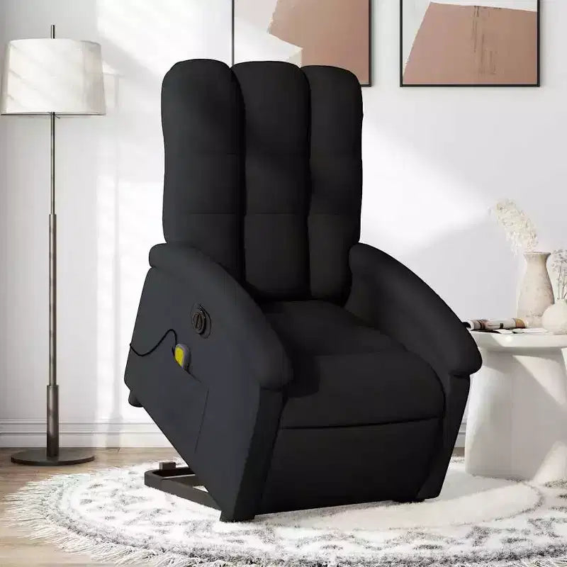 vidaXL Poltrona Relax Elettrica Massaggiante Alzapersone - Tessuto Nero con Vibrazione, Poggiapiedi/Schienale Regolabili