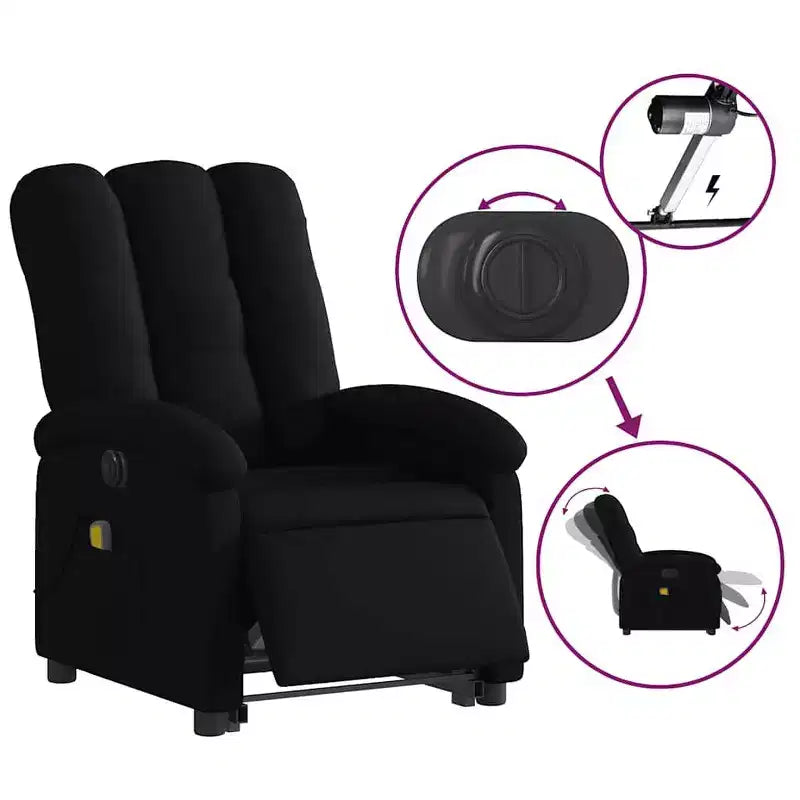 vidaXL Poltrona Relax Elettrica Massaggiante Alzapersone - Tessuto Nero con Vibrazione, Poggiapiedi/Schienale Regolabili