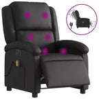vidaXL Electric Massage Recliner Chair - Black Real Leather Wingback Armchair with Vibration Function for Living Room