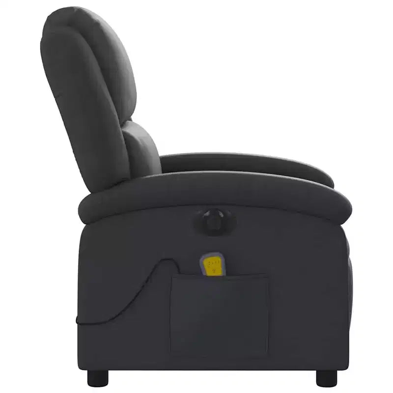 vidaXL Poltrona Reclinabile Massaggiante Elettrica - Poltrona con Schienale Alto in Vera Pelle Nera con Funzione Vibrazione per Soggiorno
