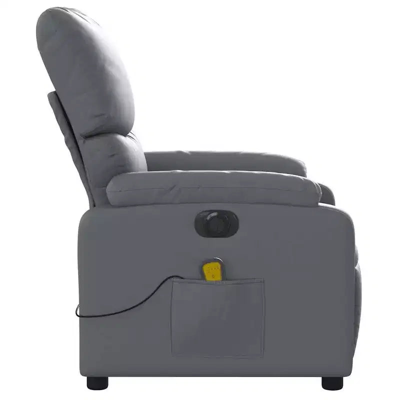 vidaXL Poltrona reclinabile massaggiante elettrica grigia in similpelle, legno, metallo, schiuma