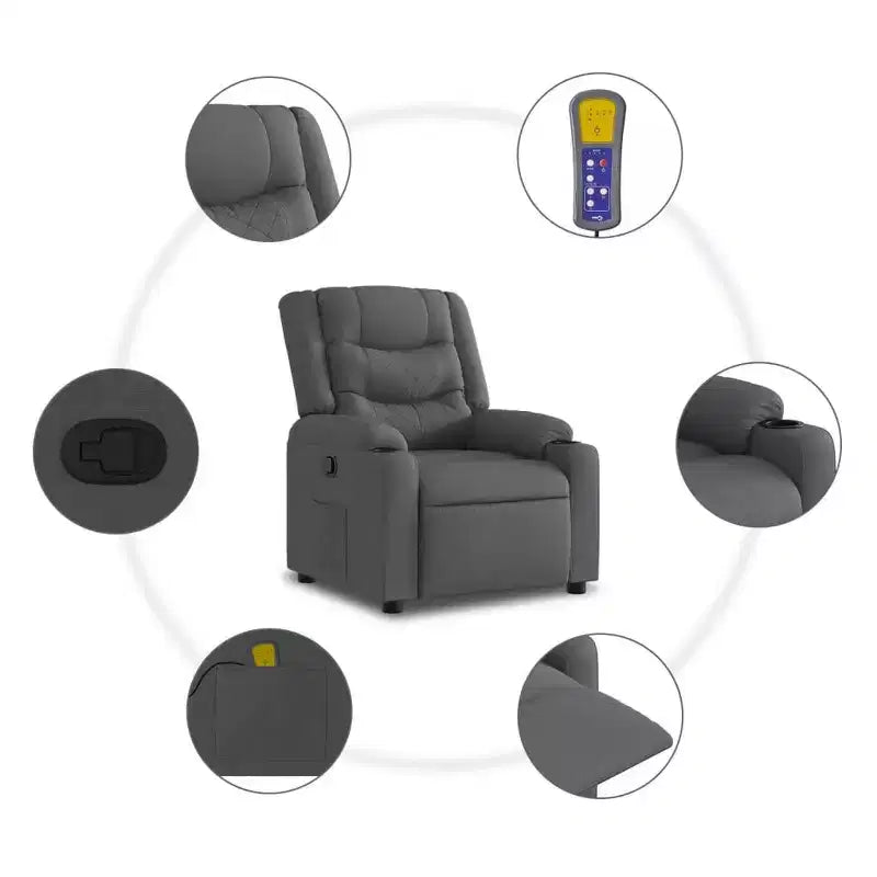vidaXL Poltrona Massaggiante Reclinabile Grigio Scuro