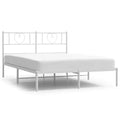vidaXL Full Metal Bed Frame with Headboard, Sturdy Steel, White, No Mattress