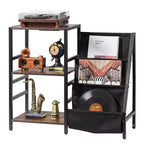 VEVOR Record Player Stand with Charging Station & USB Ports, Holds up to 200 Albums, 3-Tier Turntable Stand with Vinyl Record Storage, Black