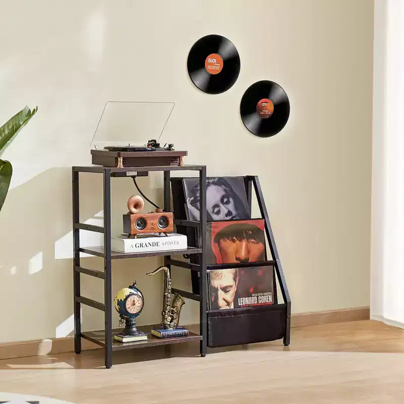 Supporto per giradischi VEVOR con stazione di ricarica e porte USB, capacità fino a 200 album, supporto per giradischi a 3 livelli con porta dischi in vinile, nero