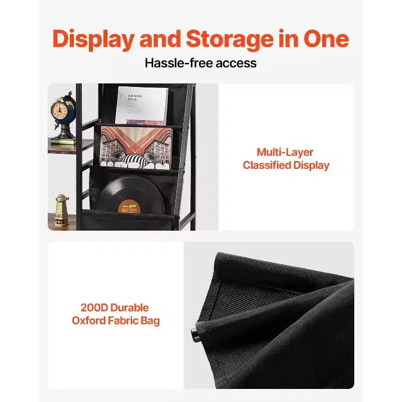 Supporto per giradischi VEVOR con stazione di ricarica e porte USB, capacità fino a 200 album, supporto per giradischi a 3 livelli con porta dischi in vinile, nero