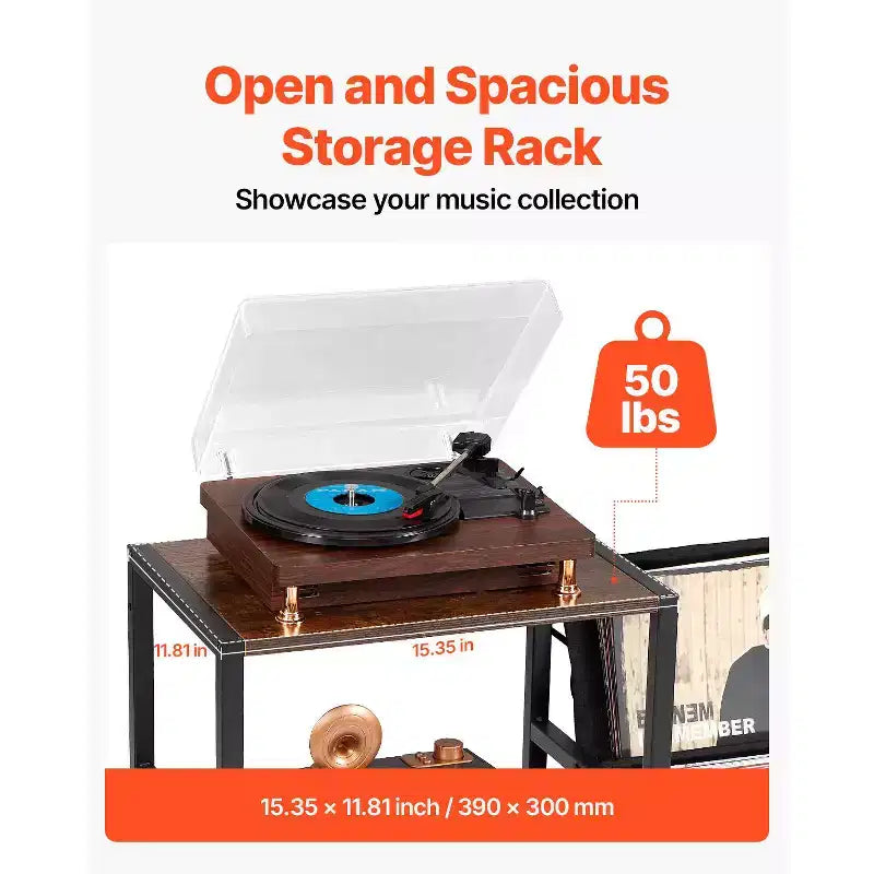 Supporto per giradischi VEVOR con stazione di ricarica e porte USB, capacità fino a 200 album, supporto per giradischi a 3 livelli con porta dischi in vinile, nero