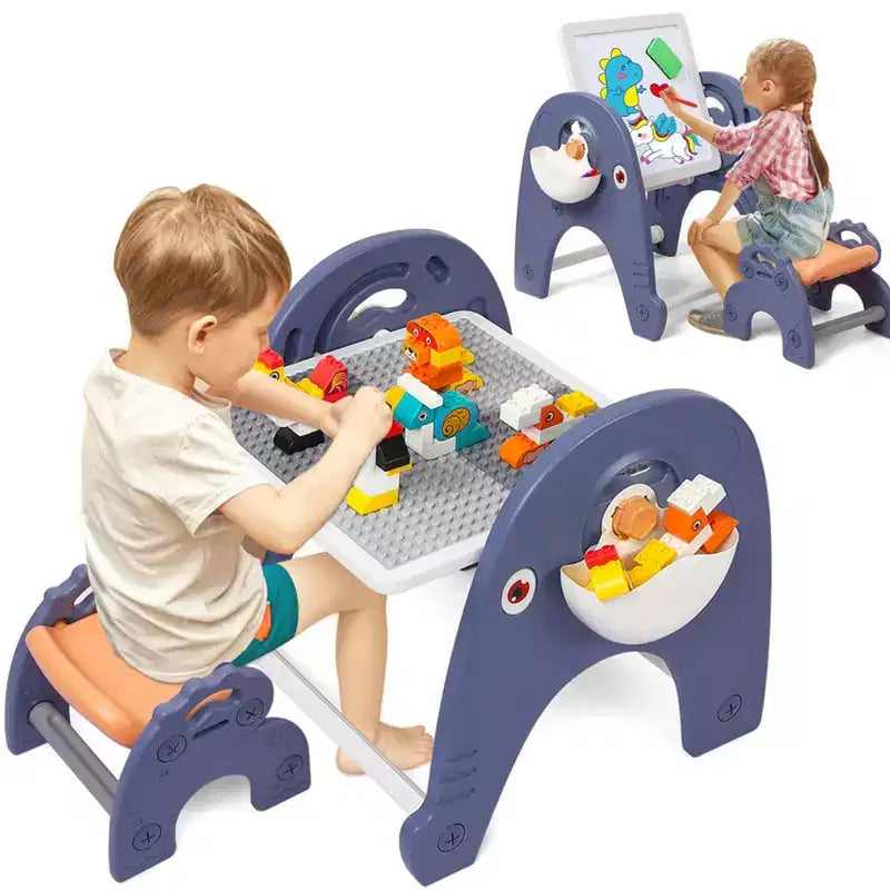 4-in-1 Kids Activity Table Set, Building Block Table with Magenetic Whiteboard, 66pcs Large Bricks and 2 Storage Boxes