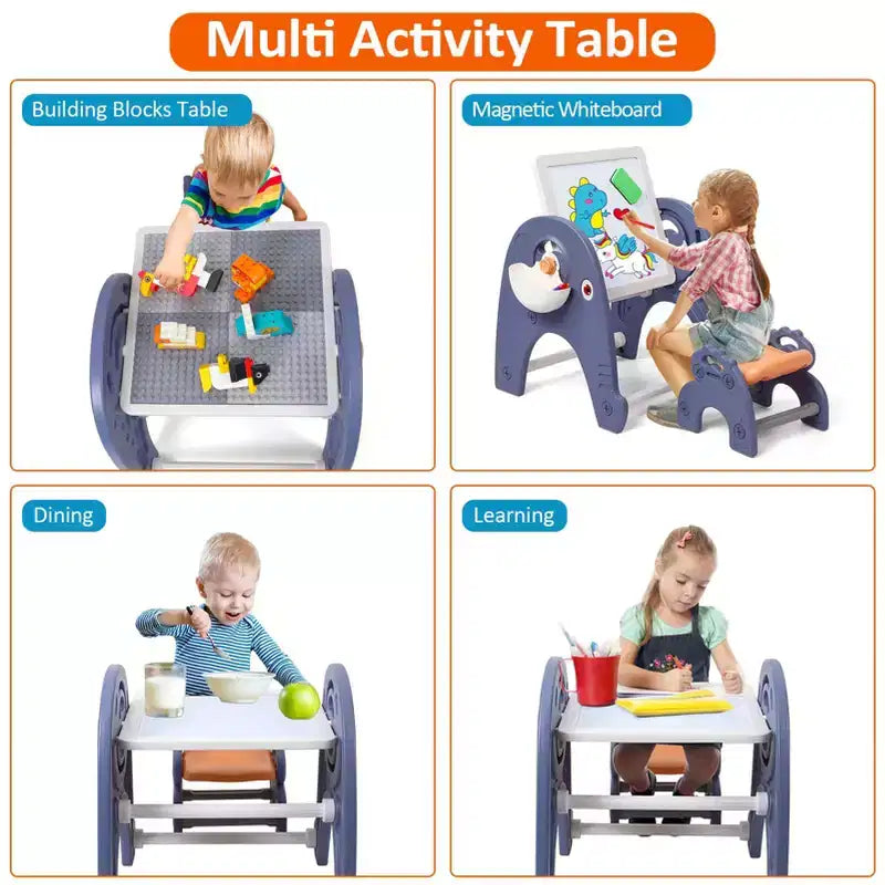 Set Tavolo Attività 4-in-1 per Bambini, Tavolo per Costruzioni con Lavagna Magnetica, 66 Grandi Blocchi e 2 Contenitori