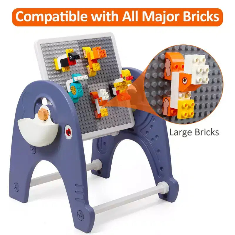 Set Tavolo Attività 4-in-1 per Bambini, Tavolo per Costruzioni con Lavagna Magnetica, 66 Grandi Blocchi e 2 Contenitori