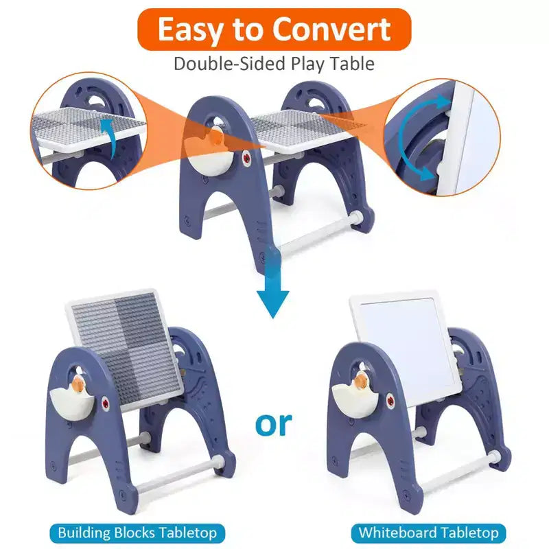 Set Tavolo Attività 4-in-1 per Bambini, Tavolo per Costruzioni con Lavagna Magnetica, 66 Grandi Blocchi e 2 Contenitori