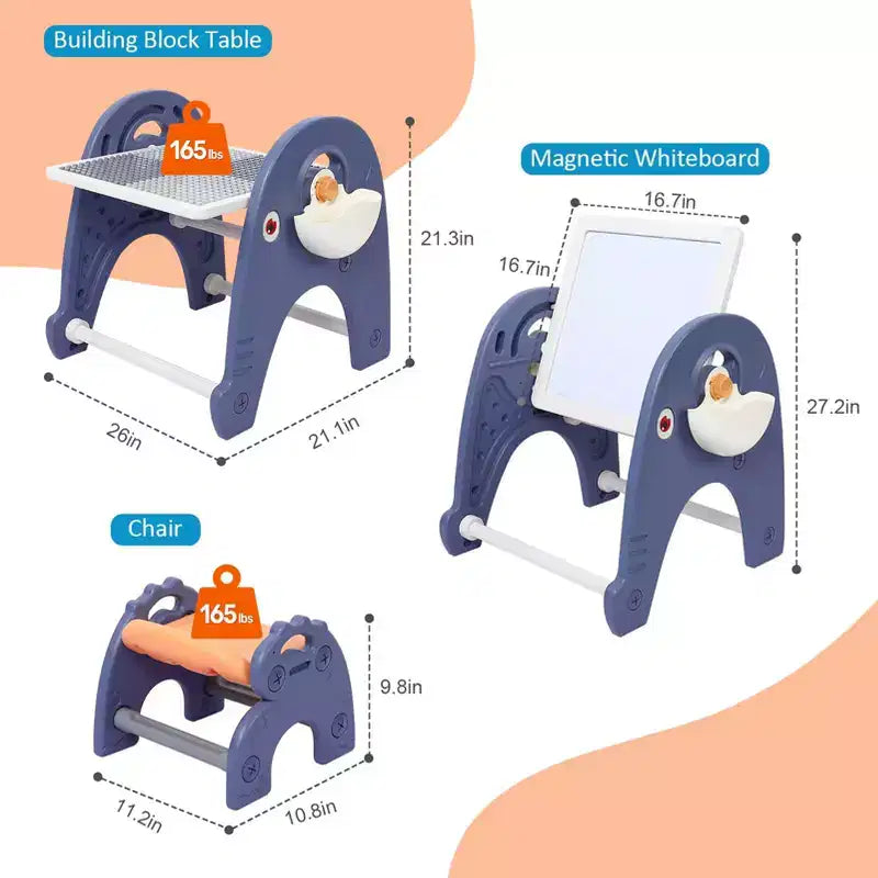 Set Tavolo Attività 4-in-1 per Bambini, Tavolo per Costruzioni con Lavagna Magnetica, 66 Grandi Blocchi e 2 Contenitori