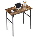 VECELO 32/43 in. Small Computer Desk, Writing Desk with Hooks, Work Desk with Adjustable Feet for Small Space, Brown