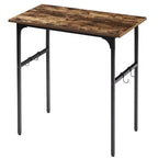 VECELO Petit bureau informatique 81/109 cm, bureau d'écriture avec crochets, bureau de travail avec pieds réglables pour petits espaces, marron