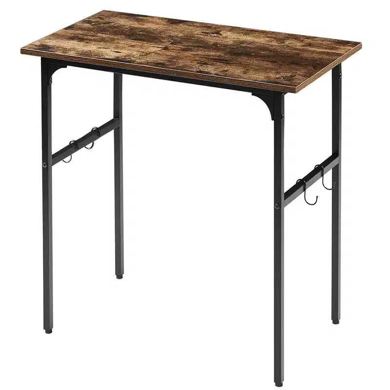 VECELO Petit bureau informatique 81/109 cm, bureau d'écriture avec crochets, bureau de travail avec pieds réglables pour petits espaces, marron