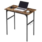 VECELO Petit bureau informatique 81/109 cm, bureau d'écriture avec crochets, bureau de travail avec pieds réglables pour petits espaces, marron