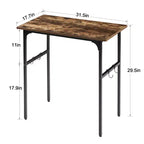 VECELO Petit bureau informatique 81/109 cm, bureau d'écriture avec crochets, bureau de travail avec pieds réglables pour petits espaces, marron