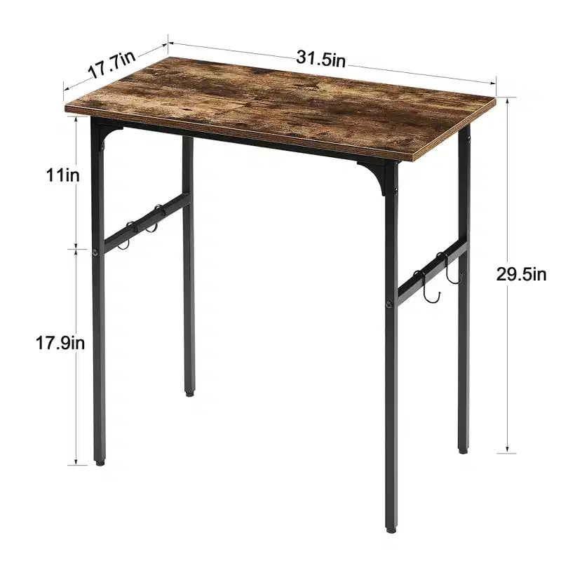 VECELO Petit bureau informatique 81/109 cm, bureau d'écriture avec crochets, bureau de travail avec pieds réglables pour petits espaces, marron
