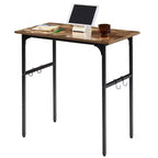 VECELO Petit bureau informatique 81/109 cm, bureau d'écriture avec crochets, bureau de travail avec pieds réglables pour petits espaces, marron