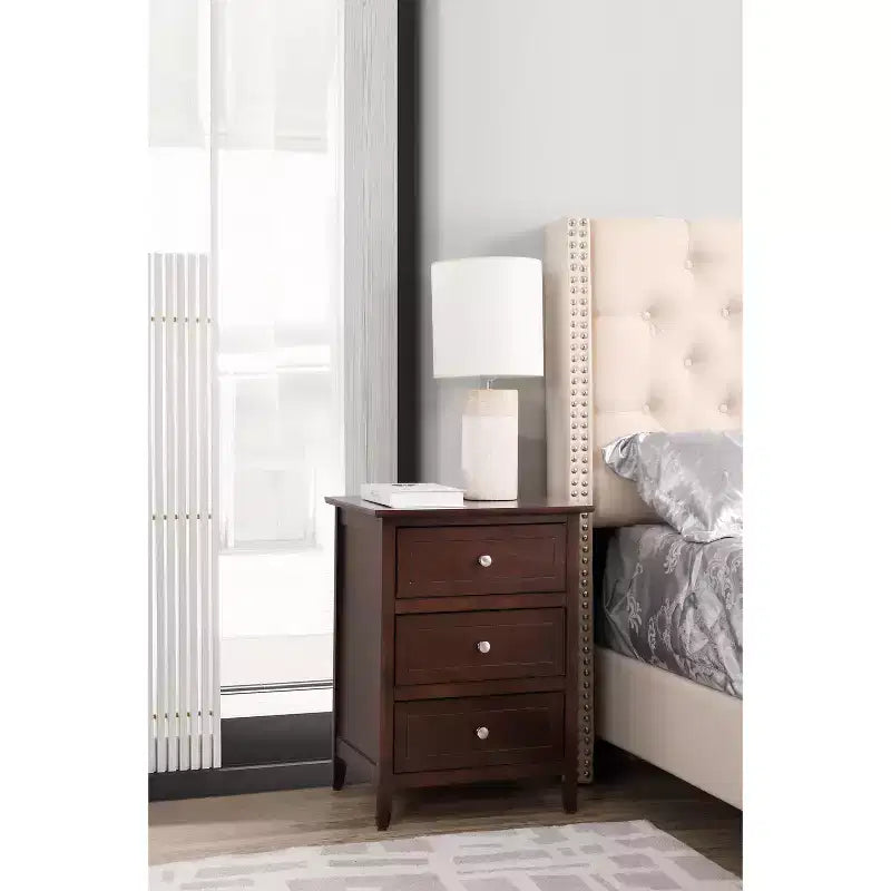 HomeStock Nightstand  25H x 19W x 15D  3 Drawers , Compact Storage