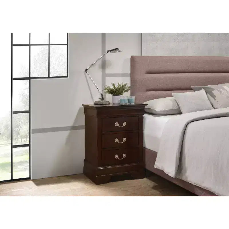 HomeStock Louis Phillipe Nightstand  29H x 21W x 16D with Three Drawers