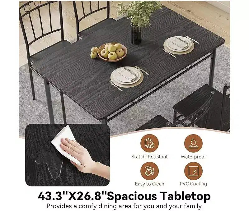 Dyonery Set tavolo da pranzo 4 persone, set tavolo da pranzo sagomato, 4 sedie, set tavolo da pranzo salvaspazio, adatto per piccoli spazi