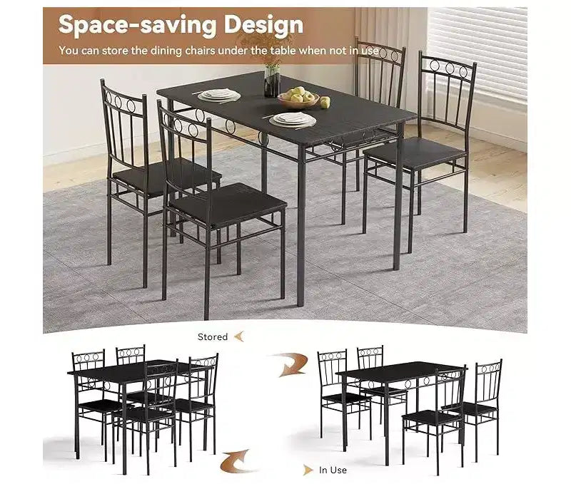 Dyonery Set tavolo da pranzo 4 persone, set tavolo da pranzo sagomato, 4 sedie, set tavolo da pranzo salvaspazio, adatto per piccoli spazi