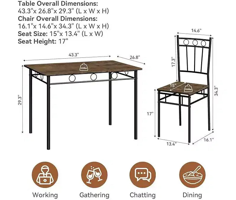 Dyonery Set tavolo da pranzo 4 persone, set tavolo da pranzo sagomato, 4 sedie, set tavolo da pranzo salvaspazio, adatto per piccoli spazi