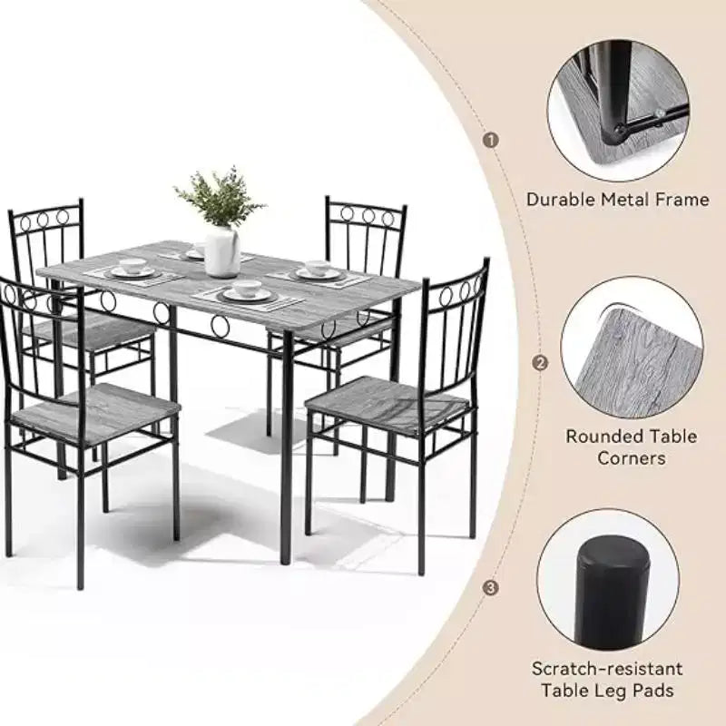 Dyonery Set tavolo da pranzo 4 persone, set tavolo da pranzo sagomato, 4 sedie, set tavolo da pranzo salvaspazio, adatto per piccoli spazi