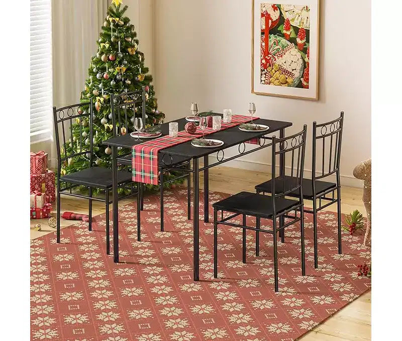 Dyonery Restaurant set 4-person dining table set, shaped dining table set, 4 chairs, space-saving kitchen dining table set, suitable for small Spaces