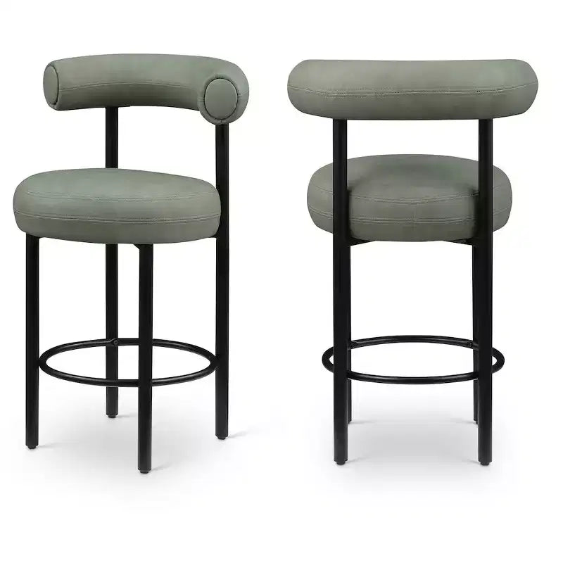 Meridian Furniture,Bordeaux Green Vegan Leather Counter Stool, Set of 2