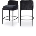 Meridian Furniture,Burton Black Chenille Fabric Stool, Set of 2
