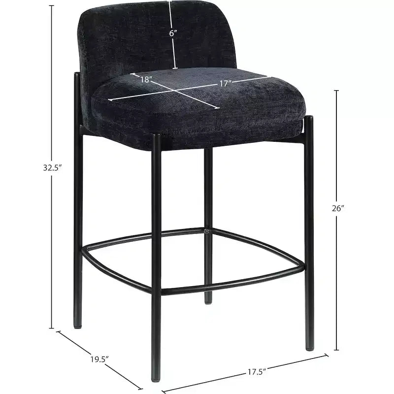 Meridian Furniture, Sgabello Burton in tessuto ciniglia nero, set da 2