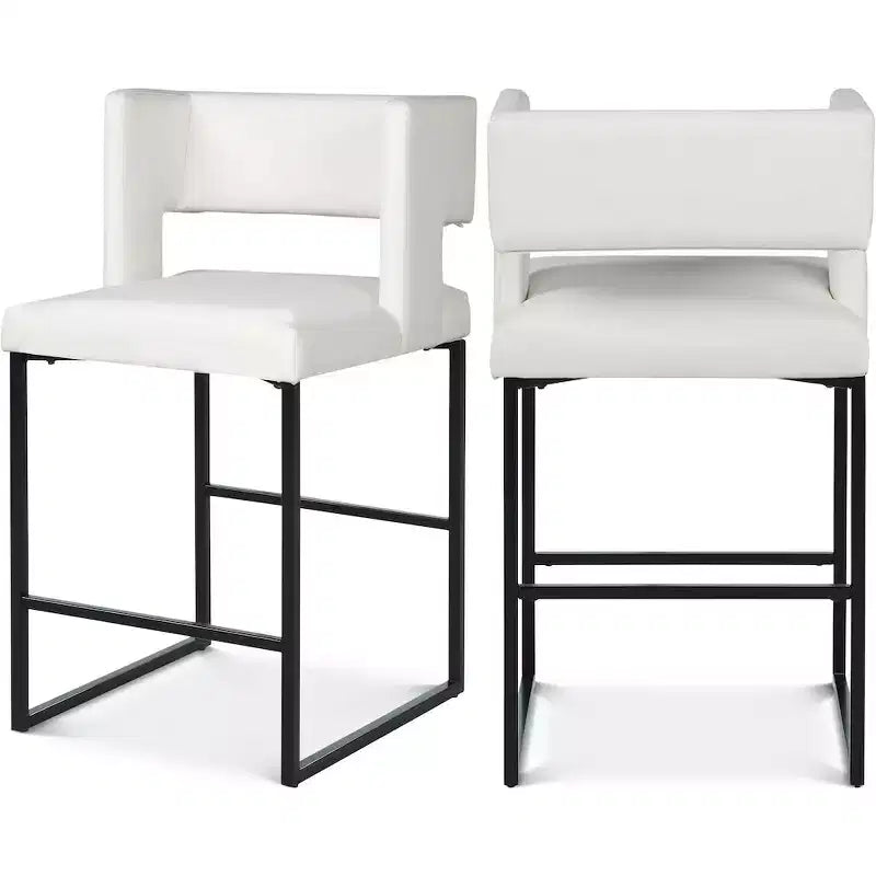 Meridian Furniture,Caleb White Vegan Leather Counter Stool, Set of 2
